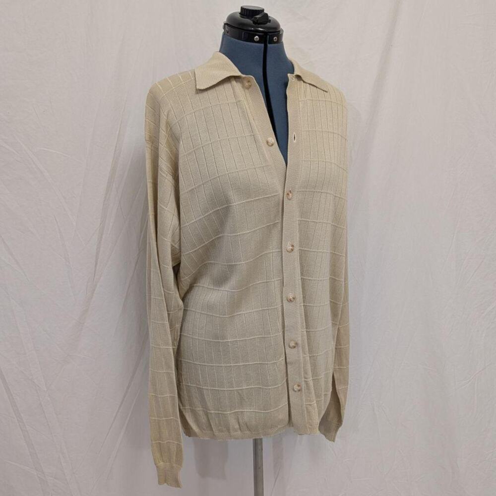 Anthology 100% Silk Button Front Cardigan Women’s L Beige Lightweight